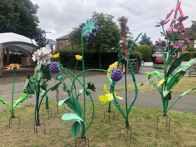 Some of the flowers created from waste