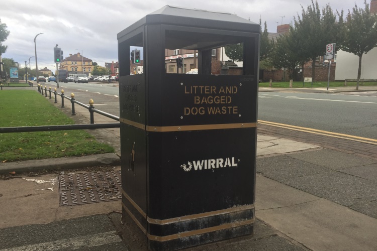 Image of a litter and dog fouling bin at the side of the pavement.
