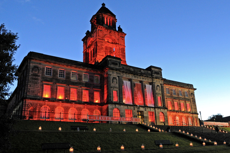 Wallasey Town Hall Council building lit red