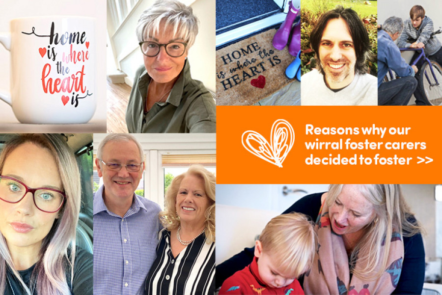 Mosaic of foster carers with caption: "Reasons why our Wirral foster carers decided to foster"