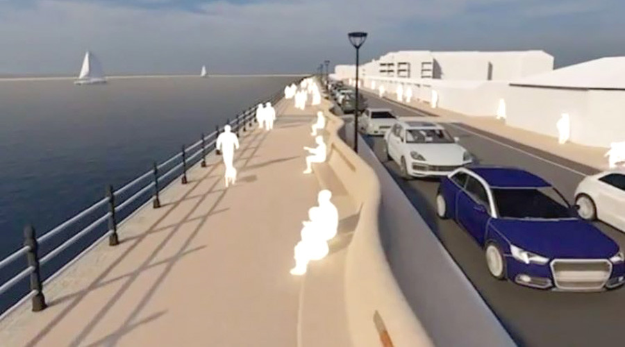A render showing how the West Kirby flood wall will look