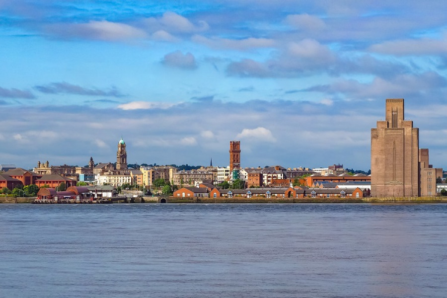 Inward view of Birkenhead skyline taken from the River Mersey, credited to Robin Clewley