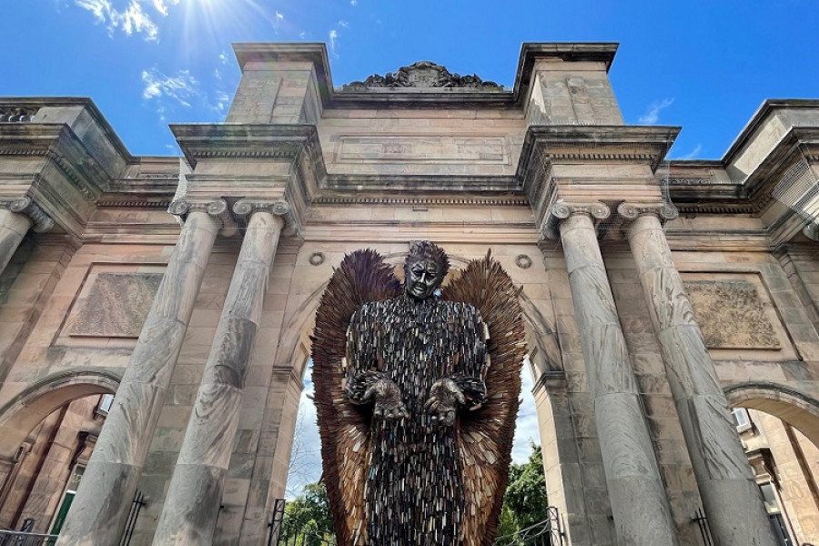 Knife Angel statue outside Birkenhead Park