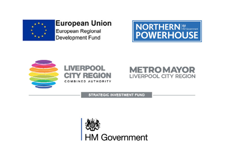 logos for European Union, Northern Powerhouse, Liverpool City Region, Metro Mayor and HM Government