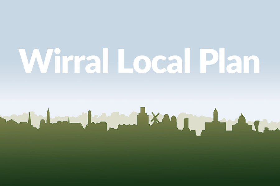graphic showing skyline with Wirral Local Plan written above it