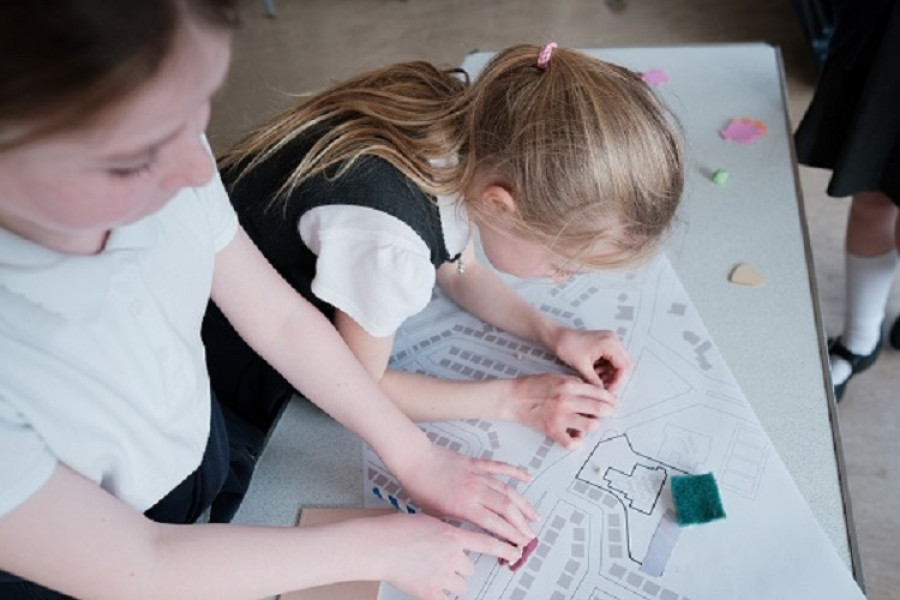 Children working on school active travel plans 