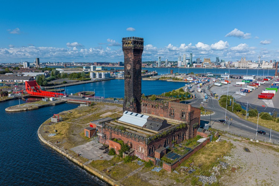 recent drone picture of the site of the hydraulic tower