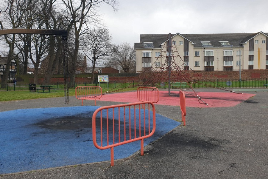 image of the fire damage in New Ferry play area