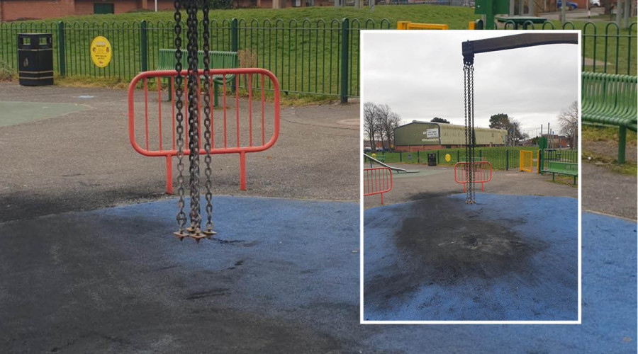 swing and safety surface in New Ferry after being vandalised