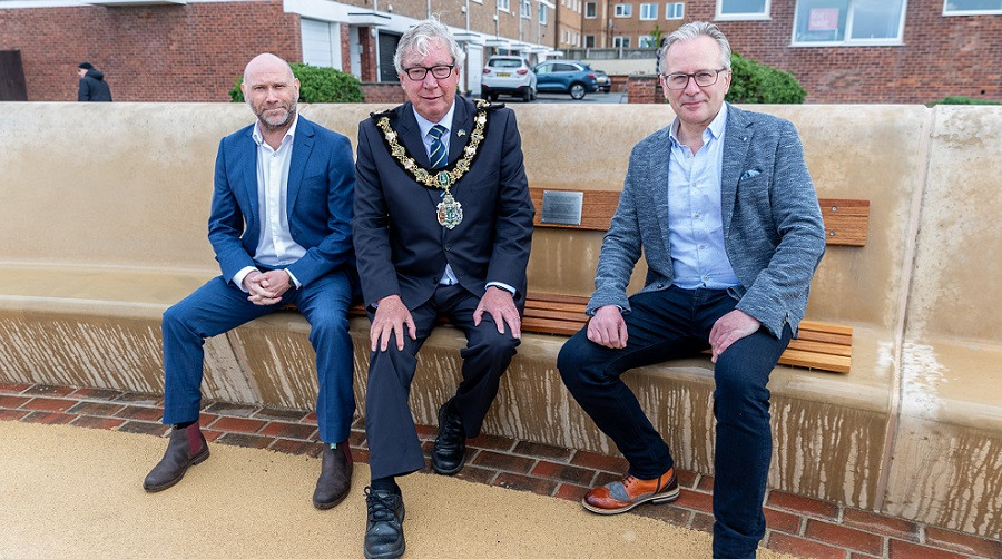 Wirral's Mayor with Mark Cronshaw from Volkerstevin and John Curtin of the Environment Agency
