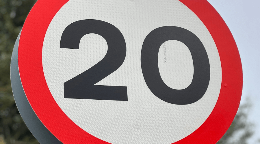 Close up of a 20mph speed limit sign