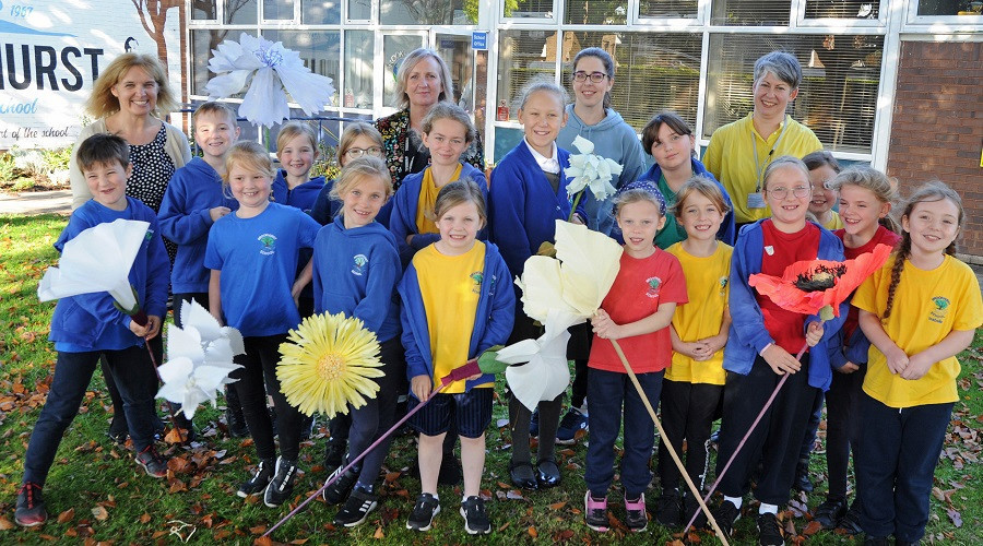 Brookhurst Primary students with their paper wildflowers