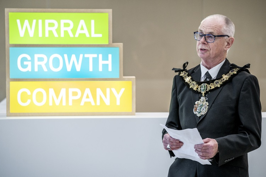 Wirral's Mayor Cllr Jerry Williams speaking at the handover of Mallory and Irvine office buildings in Birkenhead