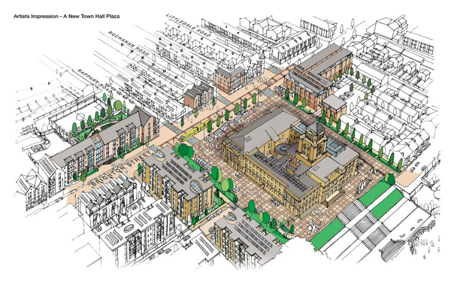 Artist impression of Wallasey town hall plaza area being proposed as an option in the Wallasey Town Hall Quarter Masterplan consultation