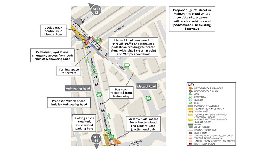 Annotated map of proposals for Mainwaring Road