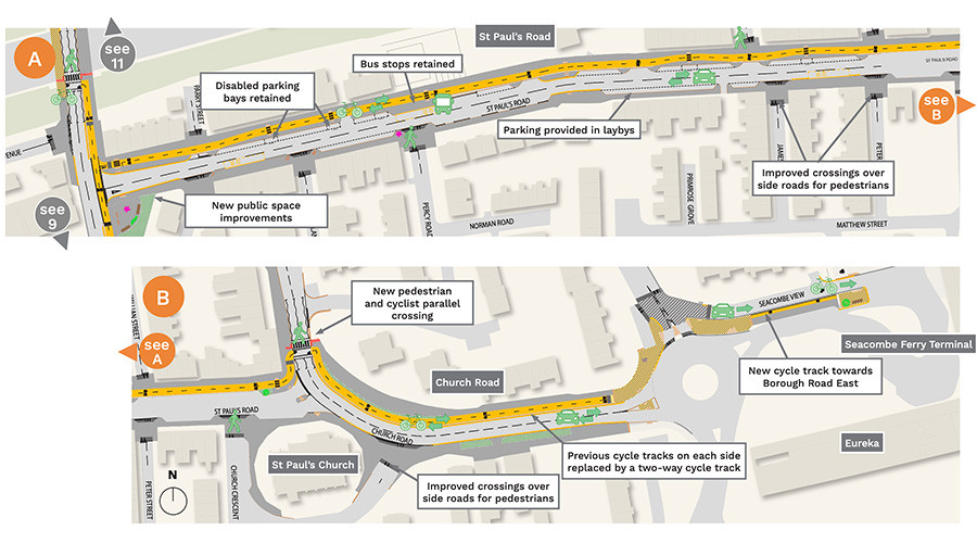 Annotated map of proposals for St Paul's Road and Church Road
