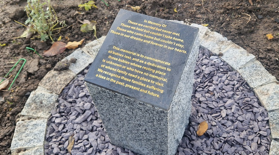A memorial plaque, remembering babies lost during pregnancy as long ago as the 1960s, situated at Wirral’s Landican Cemetery.