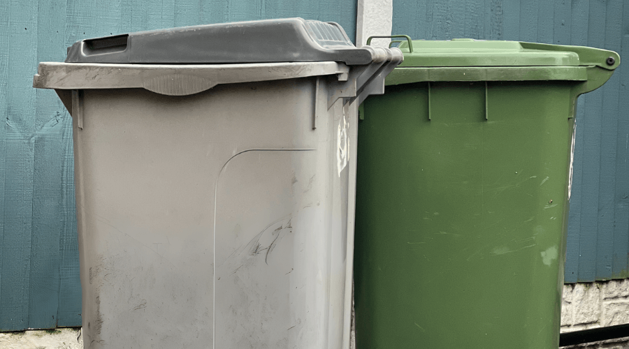 Grey and Green wheelie bins