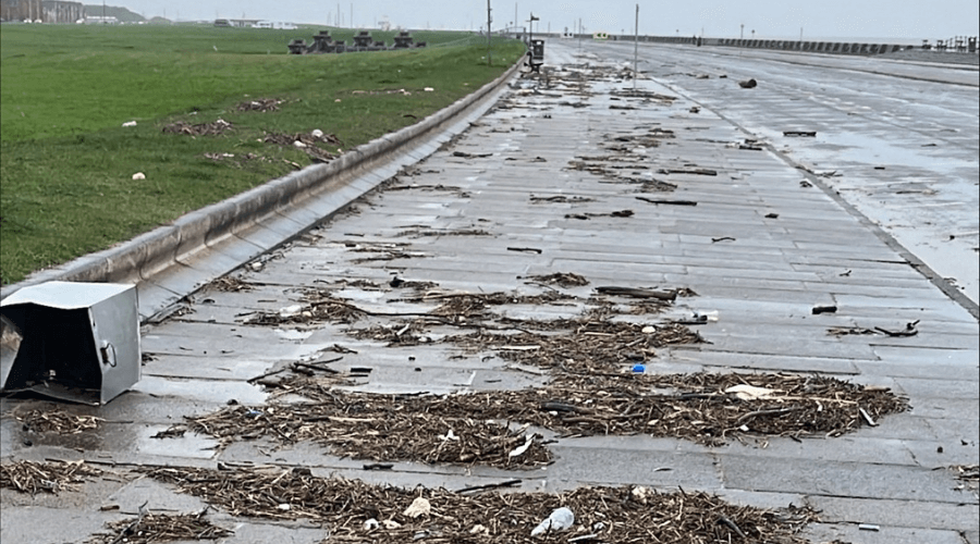 Debris on the pavement in New Brighton 