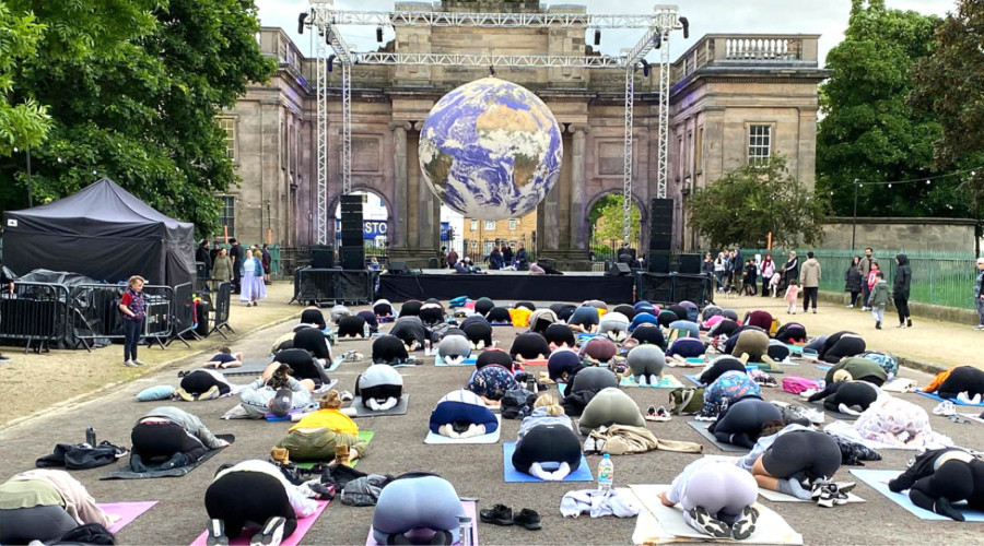 Yoga session on Tuesday afternoon in front of Gaia.