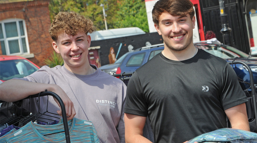 Harrison Hindley and Dom Ward, founders of Distinct Sportswear. standing at their stall at a previous Youth Market event