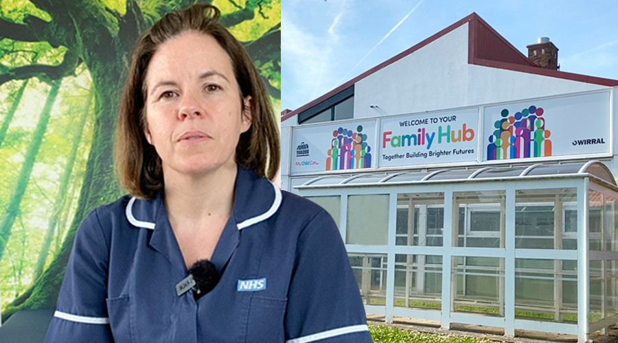 Picture of a midwife in front of seacombe family hub