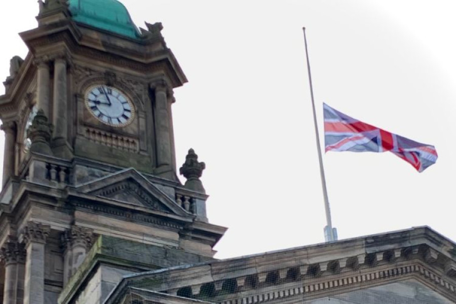 Flag flying half mast at birkenhead town hall