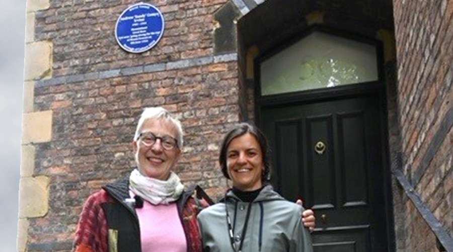 Julie Summers and Marie Le Devehat at plaque unveiling