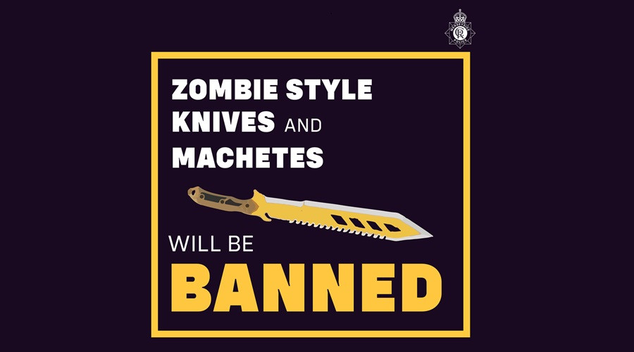 Graphic promoting news that zombie knives and machetes are to be banned