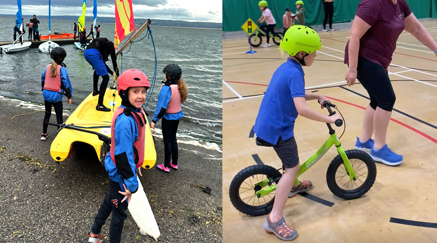 Alfie taking part in Activity for all programme - Watersports and Balanceability bike riding