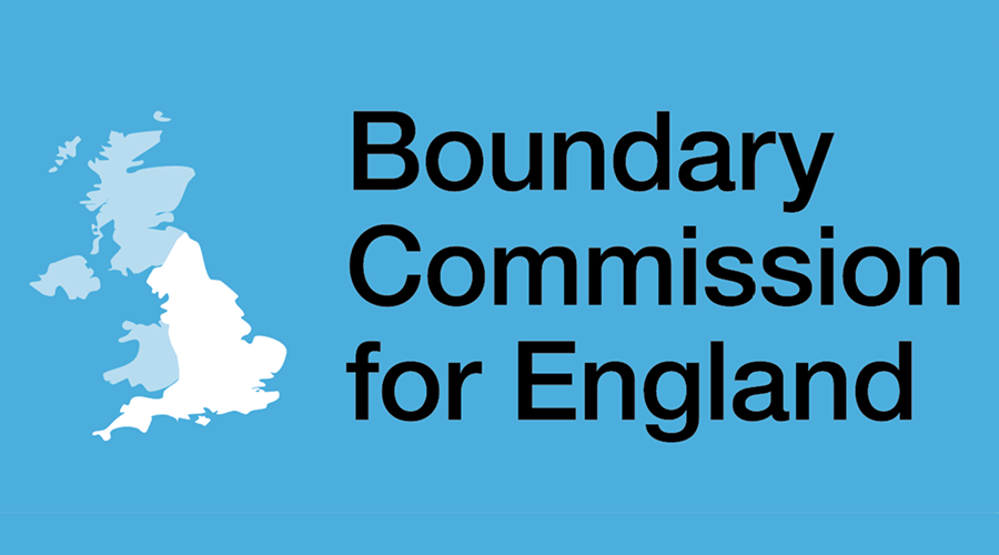 Graphic with a map of the British Isles and the words Boundary Commission for England