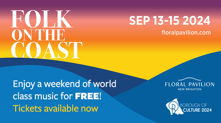 Graphic with the event Name - Folk on the Coast - and date of the event (September 13 to 15).