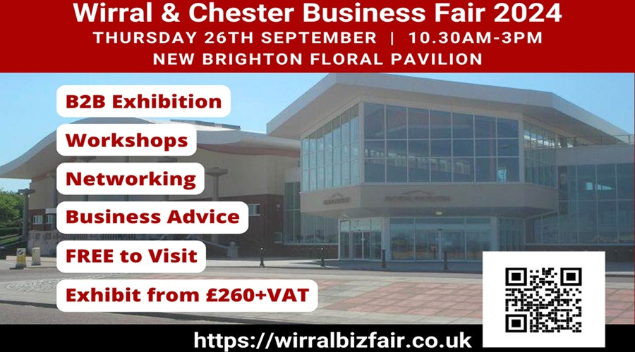 image of Floral Pavilion theatre in NEw Brighton with details of what's on the Wirral and Chester business fair, such as workshops, business advice, networking