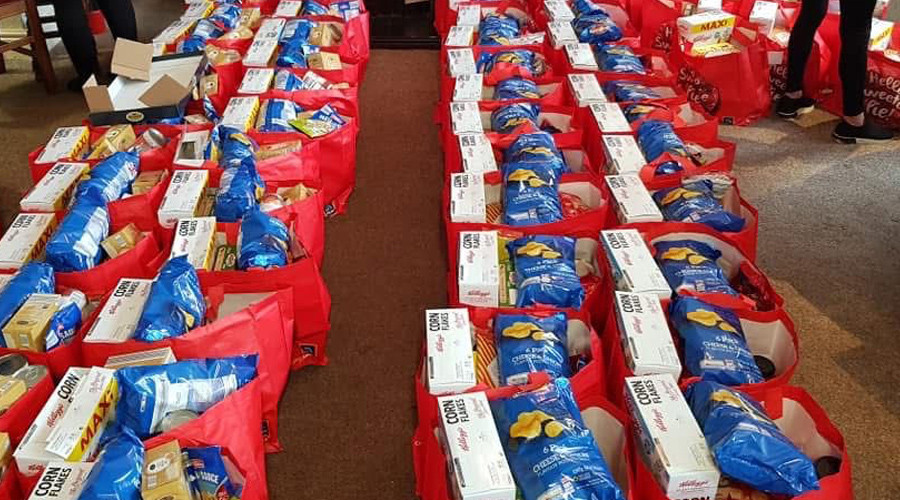 Food packages lined up