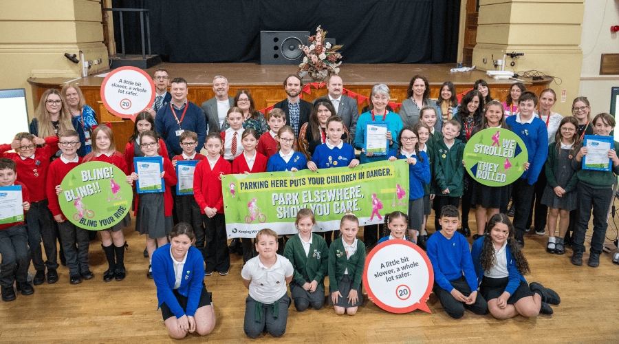 Group of school pupils and their teachers at the latest Modeshift awards ceremony