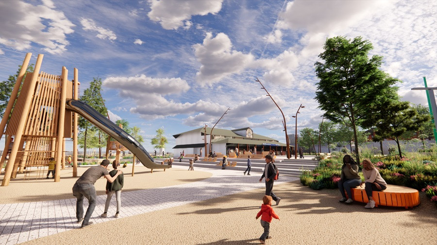 CGI of revamped Woodside plaza area