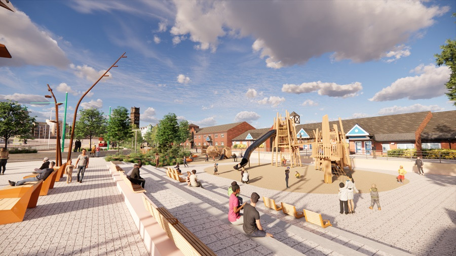 CGI of revamped Woodside plaza area