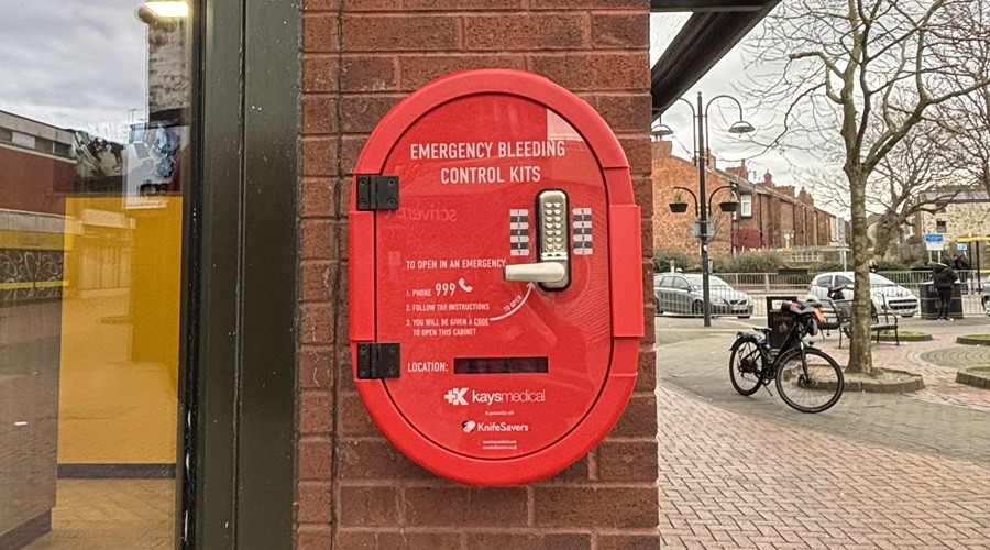 One of the new emergency bleed control cases outside McDonalds in Liscard