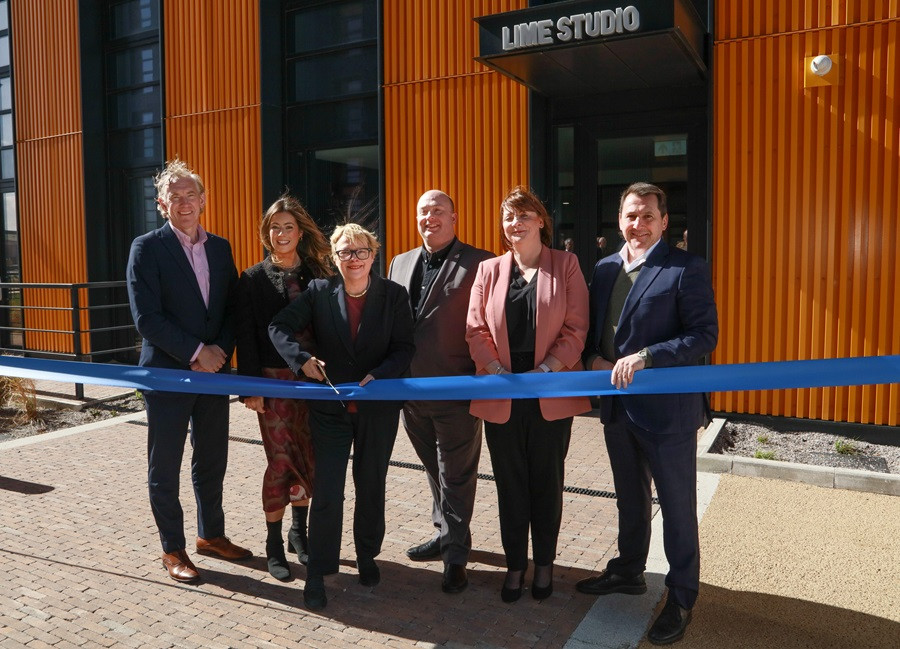 Dame Angela Eagle, MP cutting ribbon to mark completion of Millers Quay