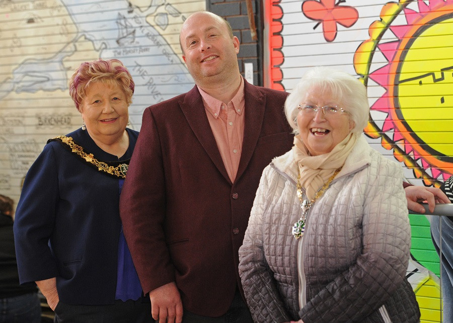 From left: Mayor of Wirral - Councillor Cherry Povall JP, Leader of Wirral Council Cllr Paul Stuart, and Mayoress of Wirral Sheila Clarke MBE