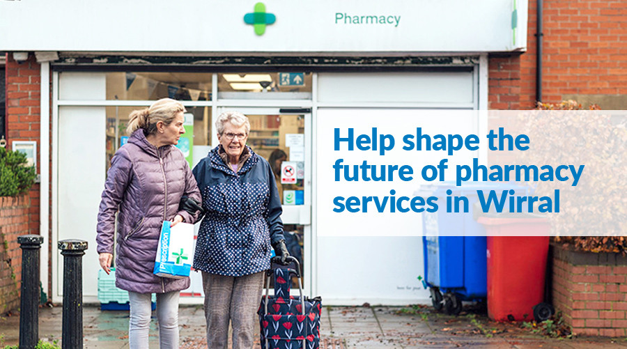 Two women outside a pharmacy