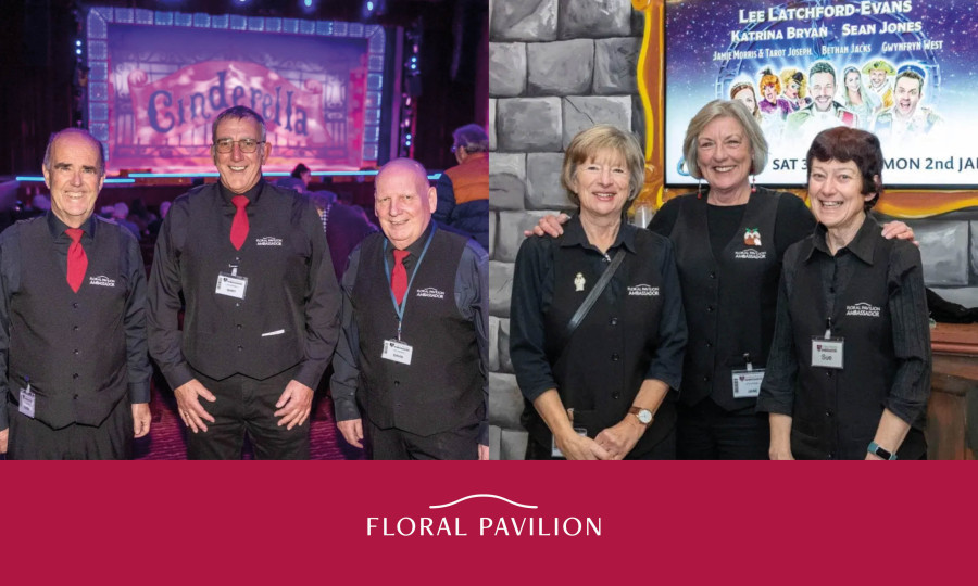 Graphic with two photos of Ambassador volunteers at The Floral