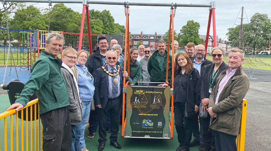 The Mayor of Wirral joins guests to launch the new swing