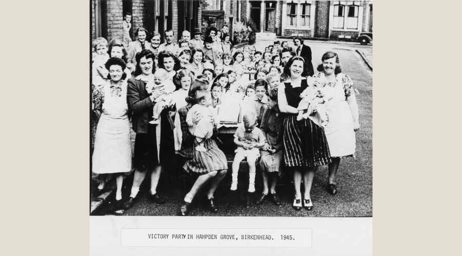Photo of the VE Day street party in Hampden Grove, Birkenhead