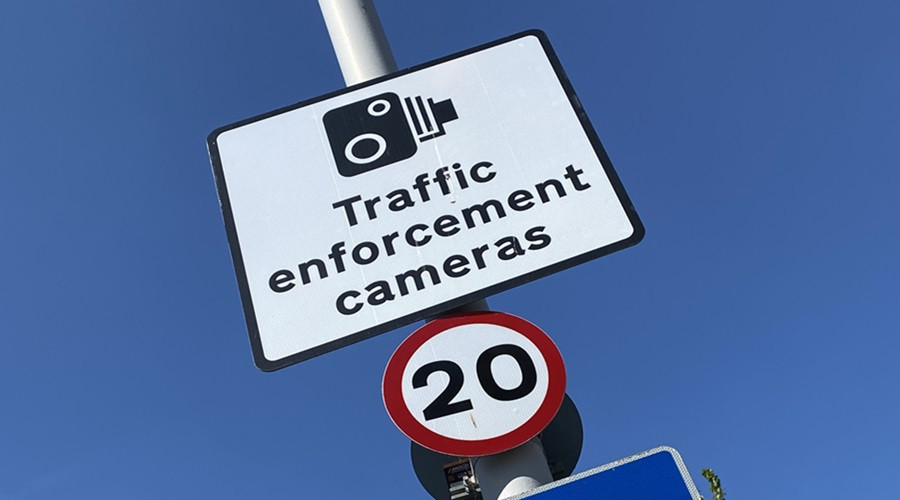 Signage promoting school streets camera enforcement
