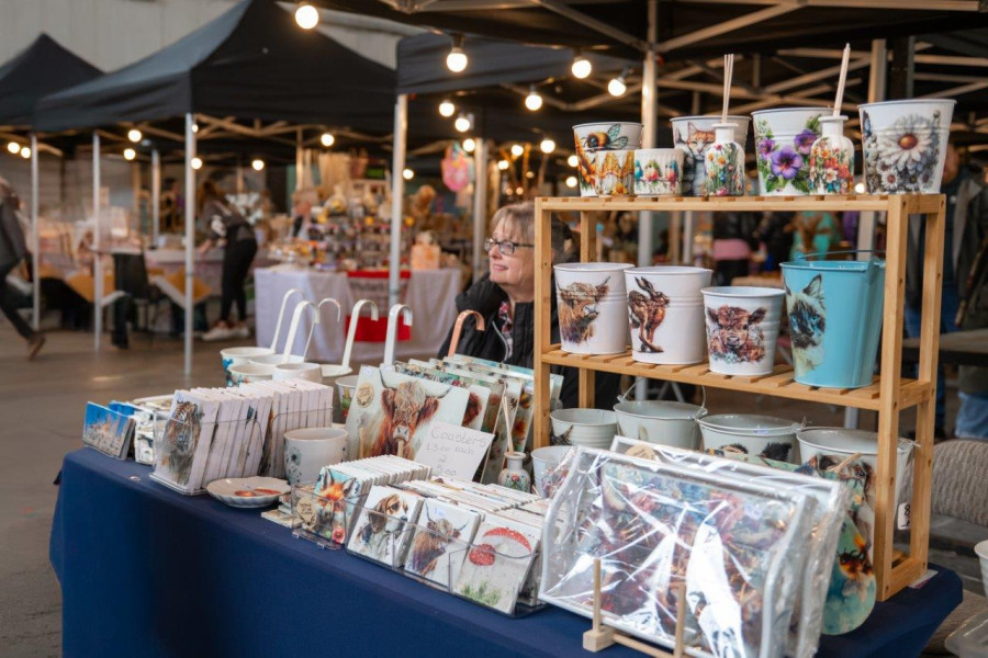 Photo of a market stall displaying crafts