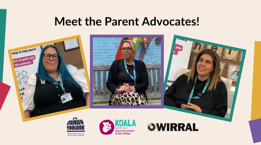 Graphic showcasing 3 people with text reading Meet the Parent Advocates