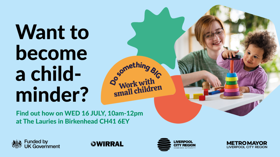 A graphic saying 'want to become a childminder' and giving the date and time of the event