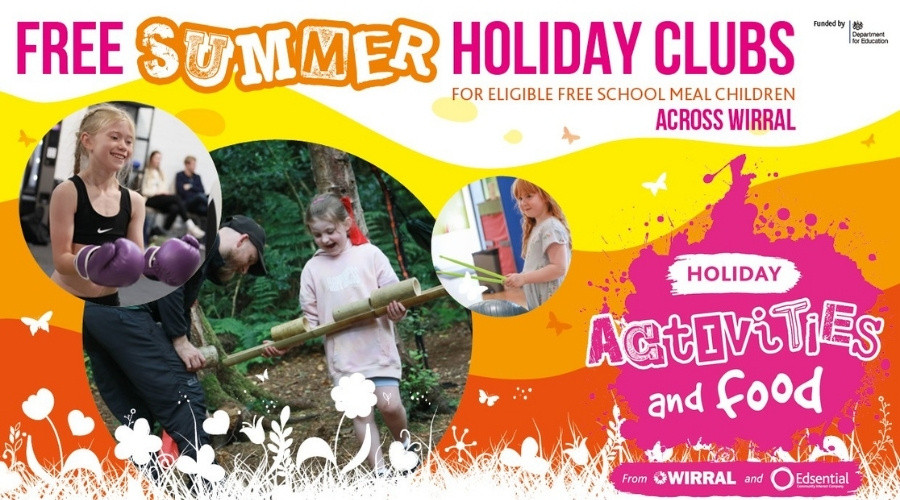 Graphic to advertise Summer Holiday Clubs in Wirral