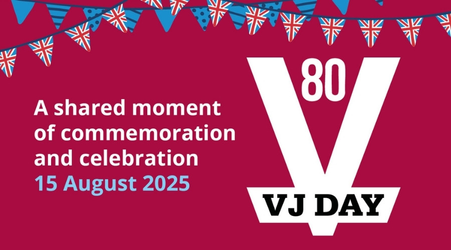 Graphic with VJ Day logo